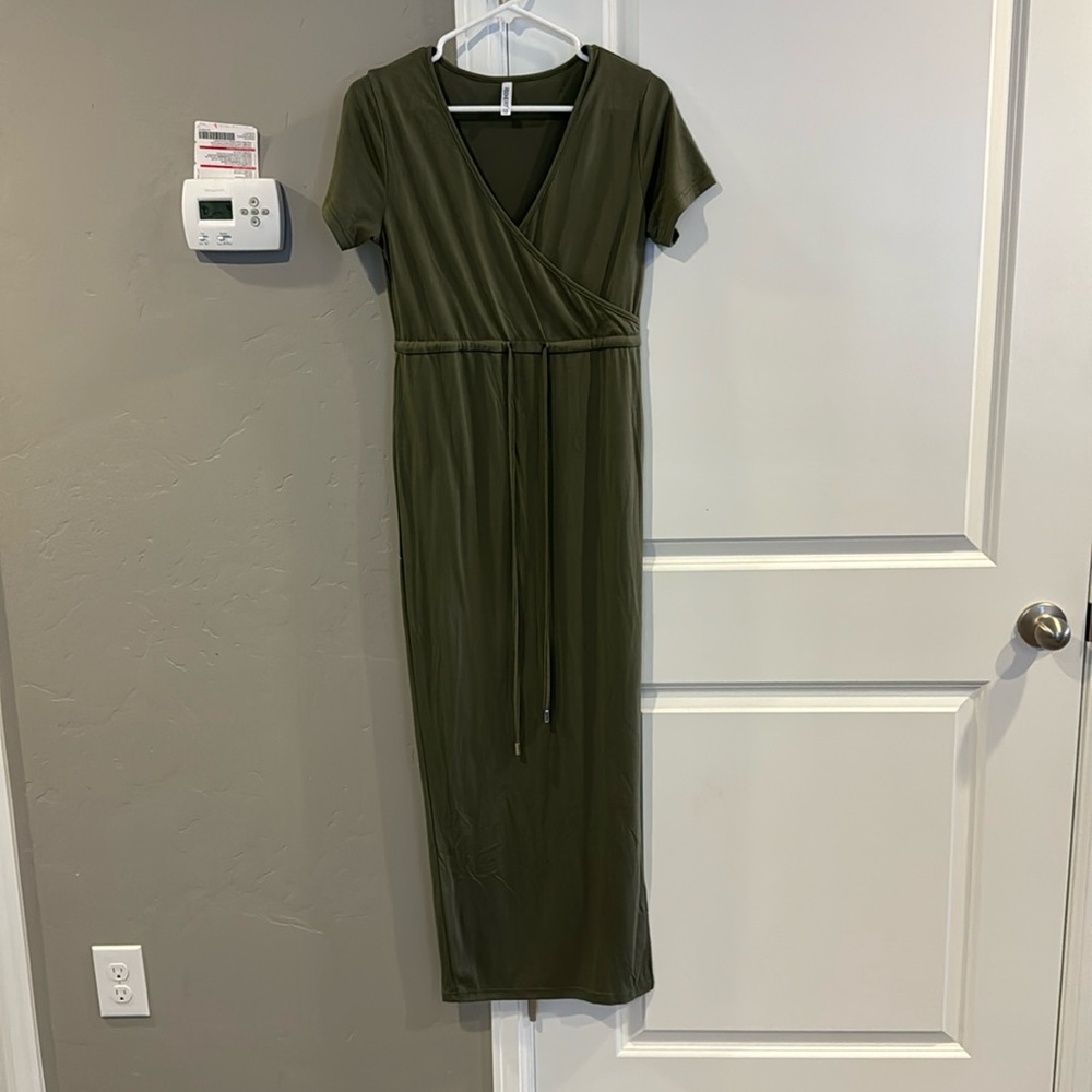 Addheat green faux wrap maxi dress size XS.